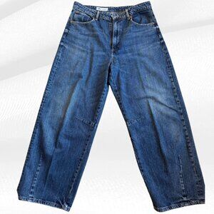 Zara Wide Leg Straight Jeans Medium Wash High Rise Knee Darts EUR 40 US 8 MEX 30